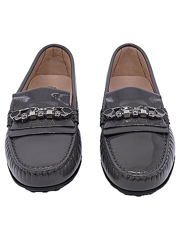 Tod's Tod's Embellished Driver Shoes in Grey Patent Leather (view 2)