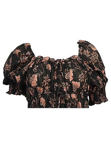 Ulla Johnson  Ulla Johnson Printed gathered Blouse in Black Cotton (view 2)
