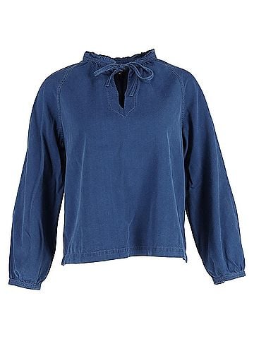 A.P.C. A.P.C. Noa Drawstring-Tie Chambray Long-Sleeved Top in Blue Cotton (view 1)