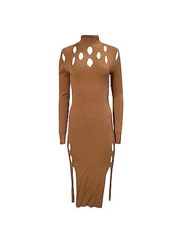 Dion Lee  Dion Lee Ribbed-Knit Cutout Midi Dress in Brown Viscose (view 1)