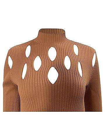 Dion Lee  Dion Lee Ribbed-Knit Cutout Midi Dress in Brown Viscose (view 2)