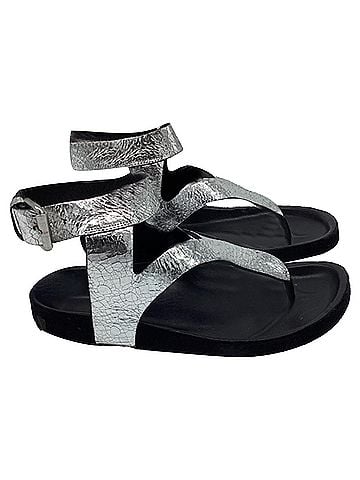 Isabel Marant  Isabel Marant Ankle Strap Flat Sandals in Metallic Silver Leather (view 1)