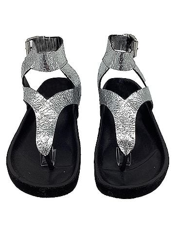 Isabel Marant  Isabel Marant Ankle Strap Flat Sandals in Metallic Silver Leather (view 2)