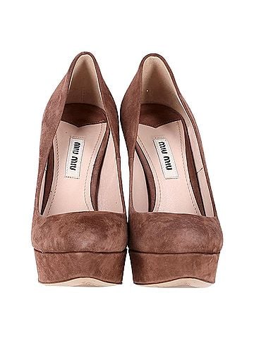 Miu Miu  Miu Miu Platform Pumps in Brown Suede (view 2)