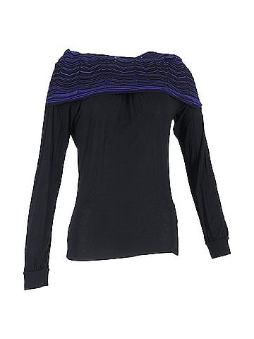 Missoni M Missoni Cowl Neck Detail Long Sleeve T-Shirt in  Black Cotton (view 1)