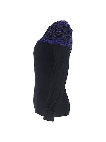 Missoni M Missoni Cowl Neck Detail Long Sleeve T-Shirt in  Black Cotton (view 2)