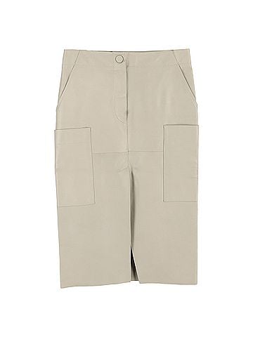 Petar Petrov  Petar Petrov Front Slit Midi Skirt with Pockets in Beige Leather (view 1)
