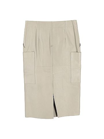 Petar Petrov  Petar Petrov Front Slit Midi Skirt with Pockets in Beige Leather (view 2)