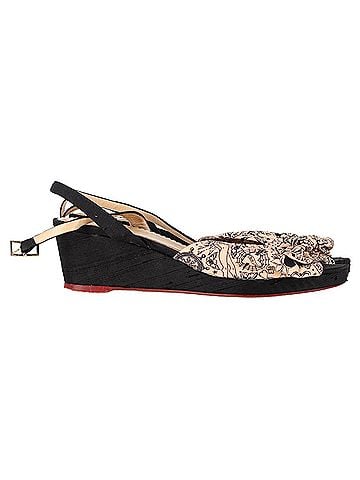 Charlotte Olympia  Charlotte Olympia Printed Bow Wedge Sandals in Peach Satin (view 1)