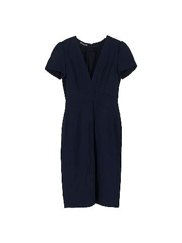 Alexander McQueen  Alexander Mcqueen V-Neck Midi Dress in Navy Blue Acetate (view 1)