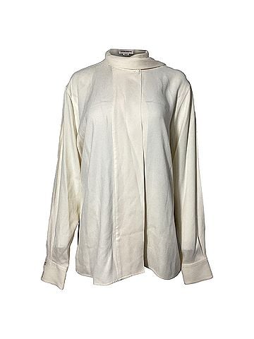 Victoria Beckham  Victoria Beckham Scarf Neck Long Sleeve Blouse in Cream Acetate (view 1)