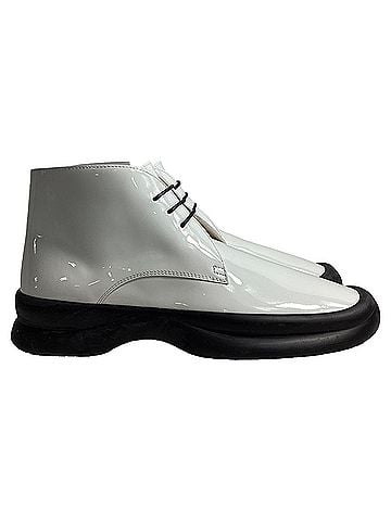 The Row  The Row Town Lace-Up Ankle Boots in White Patent Leather (view 1)