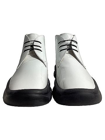 The Row  The Row Town Lace-Up Ankle Boots in White Patent Leather (view 2)