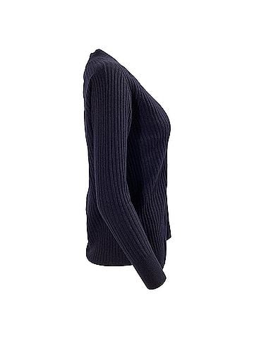 Iris & Ink Iris & Ink V-neck Ribbed Sweater in Navy Blue Cashmere (view 2)