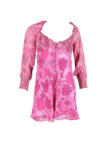 Rixo London  Rixo Fara Floral Print Mini Long Sleeve Dress in Pink Viscose (view 1)