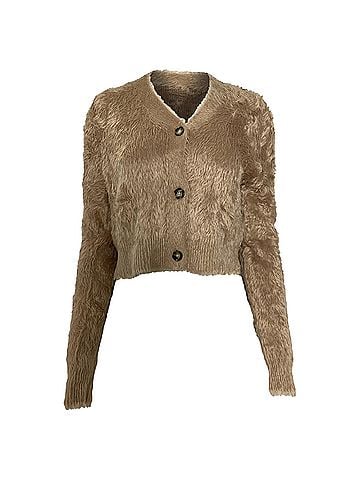 Acne Acne Studios Brushed Cropped Cardigan in Brown Nylon (view 1)