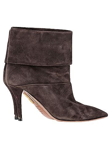 Aquazzura  Aquazzura Folded Ankle Heeled Boots in Brown Suede (view 1)