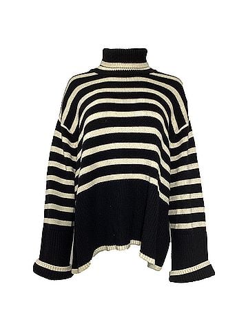 Totême Totême Signature Stripe Turtleneck Sweater in Black Wool (view 1)
