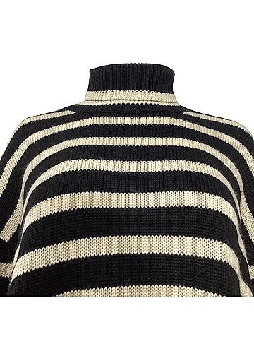 Totême Totême Signature Stripe Turtleneck Sweater in Black Wool (view 2)