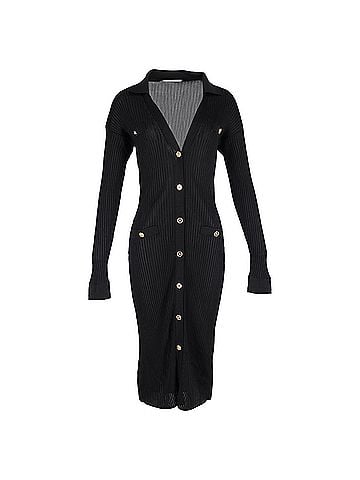 Versace Versace Ribbed Buttoned Midi Dress in Black Viscose (view 1)