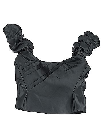 LoveShackFancy  Loveshackfancy Pleated Scrunched Off-Shoulder Crop Top in Black Polyester (view 1)