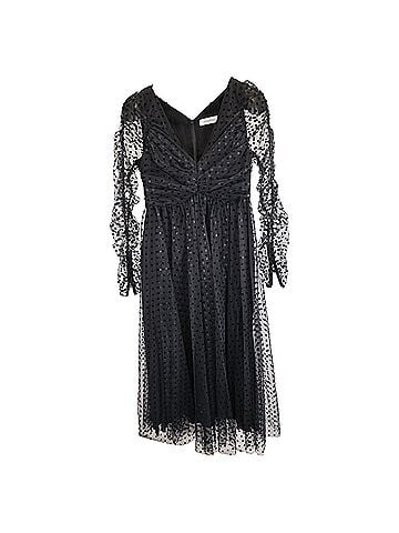 Zimmermann Zimmermann Midi Polka Dot Tulle V-Neck Long Sleeve Dress in Black Polyester (view 1)