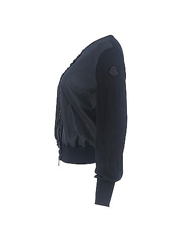 Moncler  Moncler Ruffle Zipped Detail Cardigan in Black Wool and Polyester (view 2)