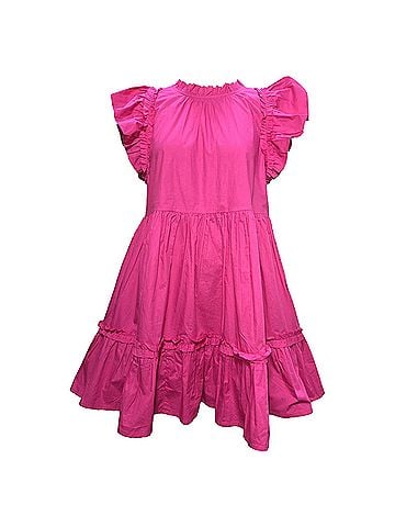 Caroline Constas  Caroline Constas Ruffled Mini Tiered Dress in Pink Cotton (view 1)