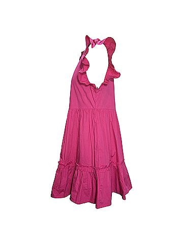 Caroline Constas  Caroline Constas Ruffled Mini Tiered Dress in Pink Cotton (view 2)