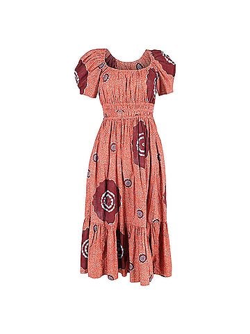 Ulla Johnson  Ulla Johnson Printed Puffed-Sleeve Midi Dress in Multicolor Cotton (view 1)