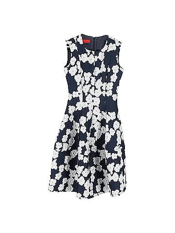 Carolina Herrera Carolina Herrera Floral Print Knee-Length Dress in Navy and White Polyester (view 1)