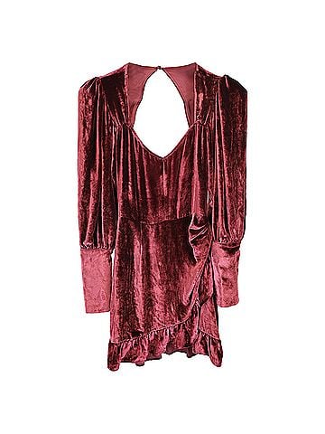 Reformation Reformation Fortune Mini Wrap Dress in Burgundy Velvet (view 1)