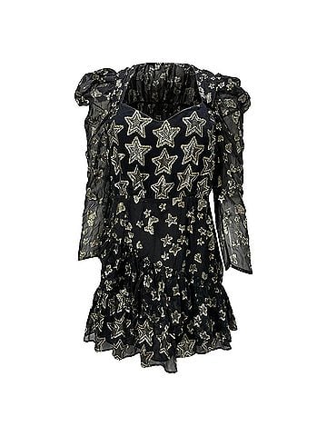 LoveShackFancy  Loveshackfancy Star-Embroidered Detail Mini Long Sleeve dress in Black Polyester (view 1)