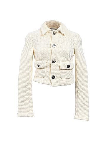 Bottega Veneta  Bottega Veneta Salon 01 Knitted Button-Down Jacket in Cream Cotton (view 1)
