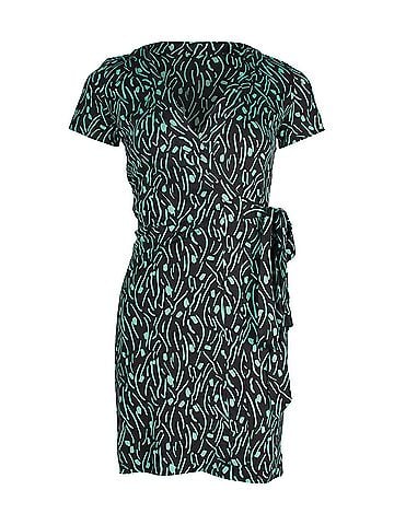 Diane von Furstenberg Diane Von Furstenberg Printed Wrap Mini Dress in Teal Silk (view 1)