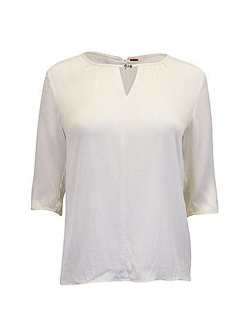 HUGO BOSS Hugo Boss Keyhole Neck Quarter Sleeves Blouse in Cream Silk (view 1)