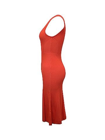Jason Wu Jason Wu Knitted Sleeveless Maxi Dress in Coral Viscose (view 2)