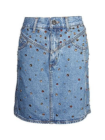 Sandro Sandro Paris Rubyn Stud-embellished Skirt in Blue Cotton Denim (view 1)