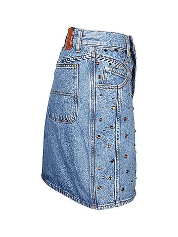 Sandro Sandro Paris Rubyn Stud-embellished Skirt in Blue Cotton Denim (view 2)