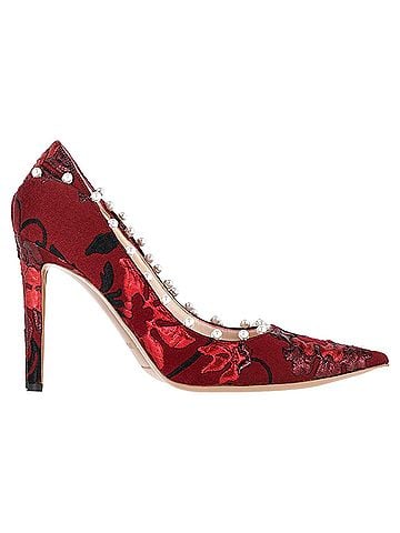 Aquazzura Aquazzura Pearl Embellished Pumps in Red Cotton (view 1)