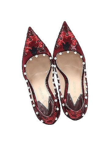 Aquazzura Aquazzura Pearl Embellished Pumps in Red Cotton (view 2)