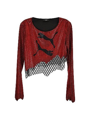 Balmain Balmain x Puma Rhine stoned Asymmetrical Crop Top in Red Polyester (view 1)