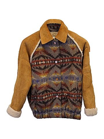Sandro Sandro Paris Johnson Jacquard Coat in Multicolor Wool & Sheepskin (view 1)