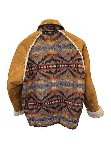 Sandro Sandro Paris Johnson Jacquard Coat in Multicolor Wool & Sheepskin (view 2)