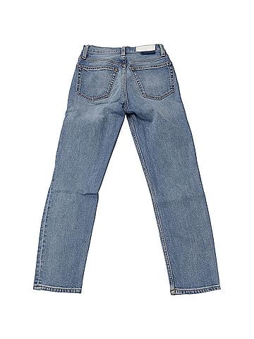 RE/DONE Redone Cropped Distressed Straight Jeans in Blue Denim (view 2)