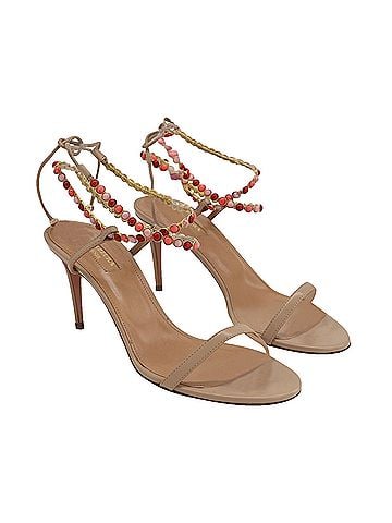 Aquazzura Aquazzura Livia 75 Beaded Sandals In Beige Leather (view 2)