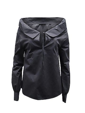 CO Co Long Sleeve Blouse in Black Cotton Poplin (view 1)