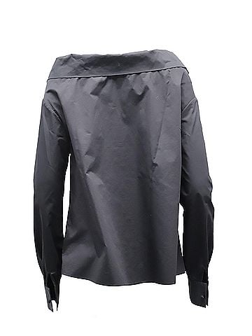 CO Co Long Sleeve Blouse in Black Cotton Poplin (view 2)