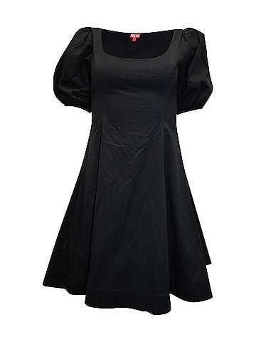 STAUD Staud Puff Sleeve Fit and Flare Dress in Black Cotton  (view 1)