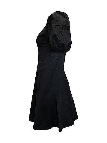 STAUD Staud Puff Sleeve Fit and Flare Dress in Black Cotton  (view 2)
